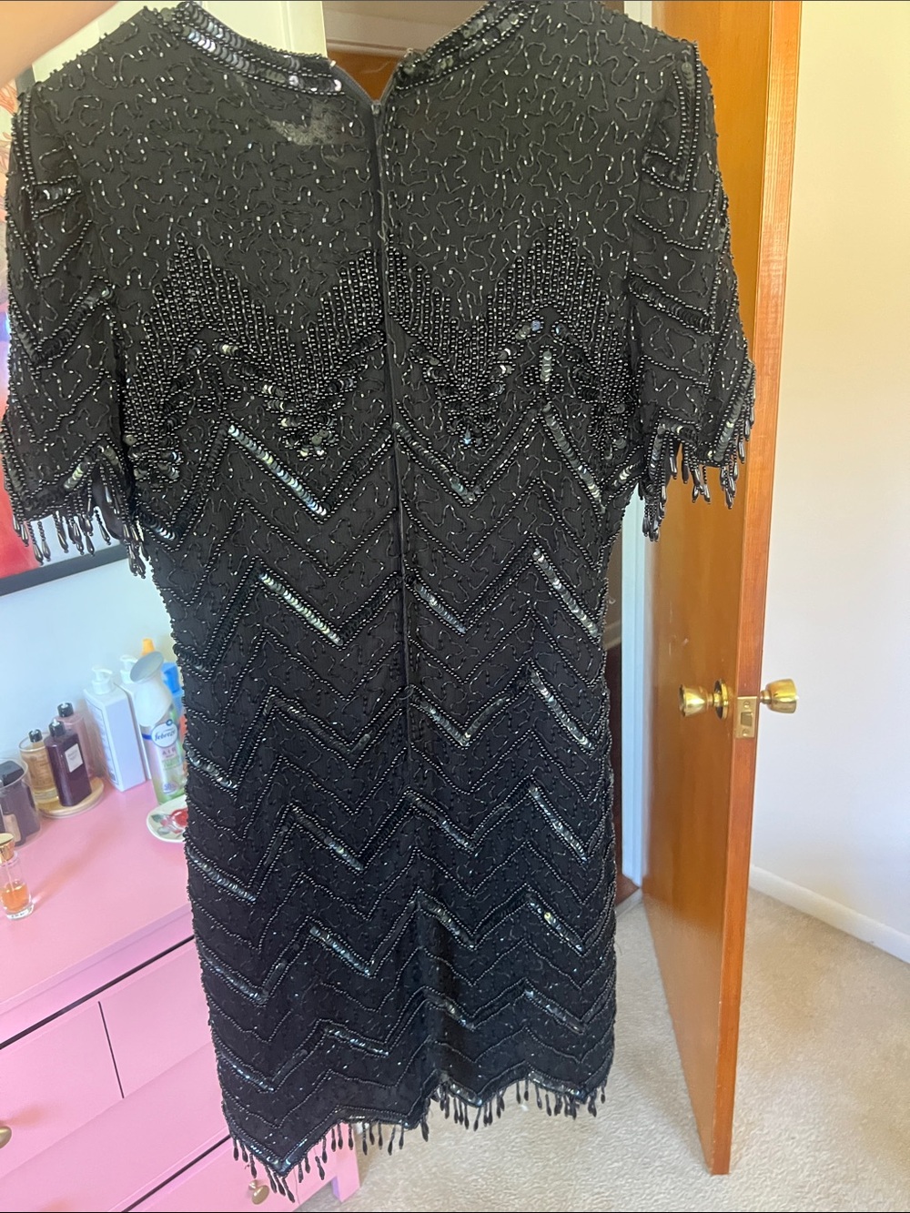 Vintage 80s/90s Beaded Black Sequin Cocktail Mini Dress - Picture 4 of 4